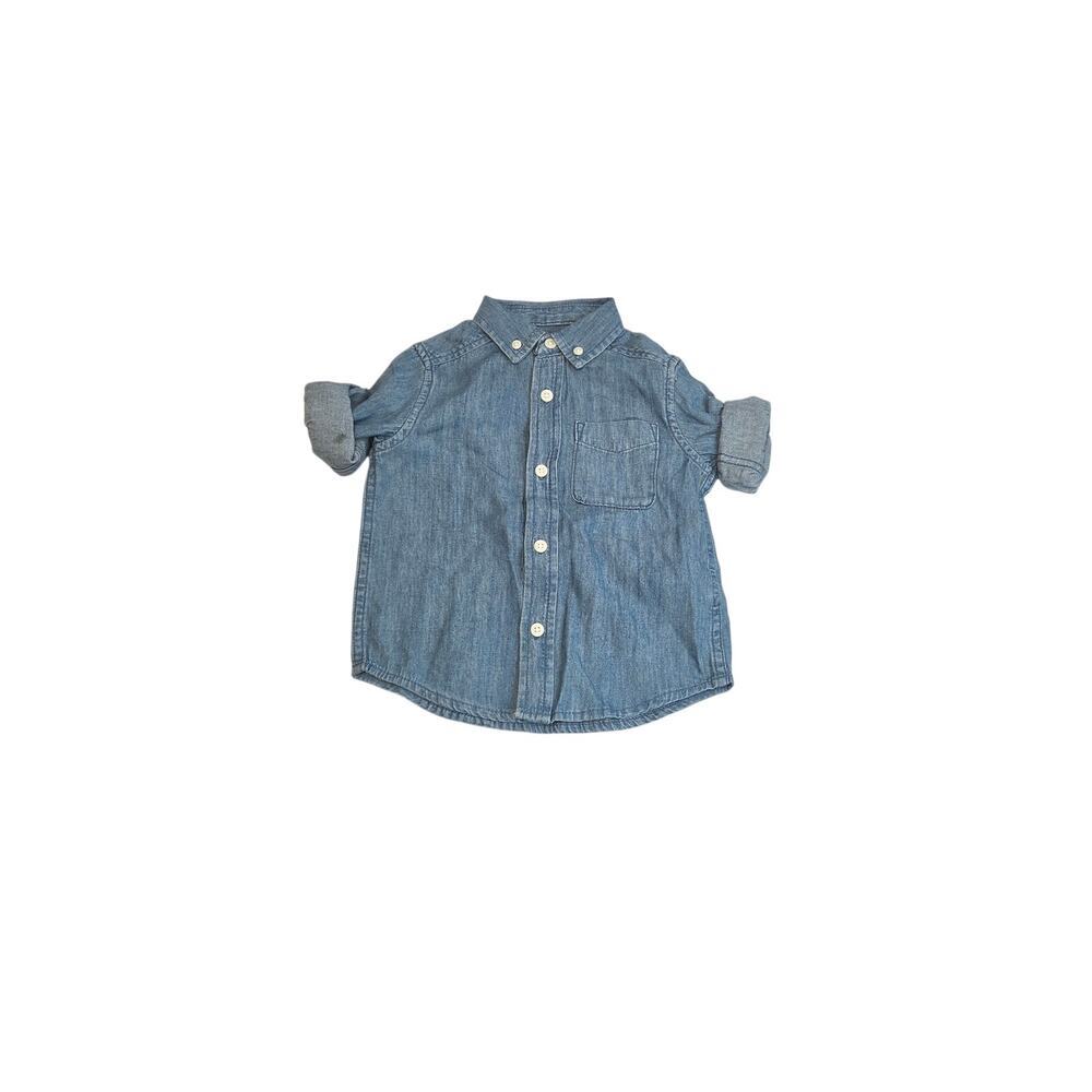 The Children's Place Toddler Boy Blue Denim Chambray Button Down Shirt 18-24M